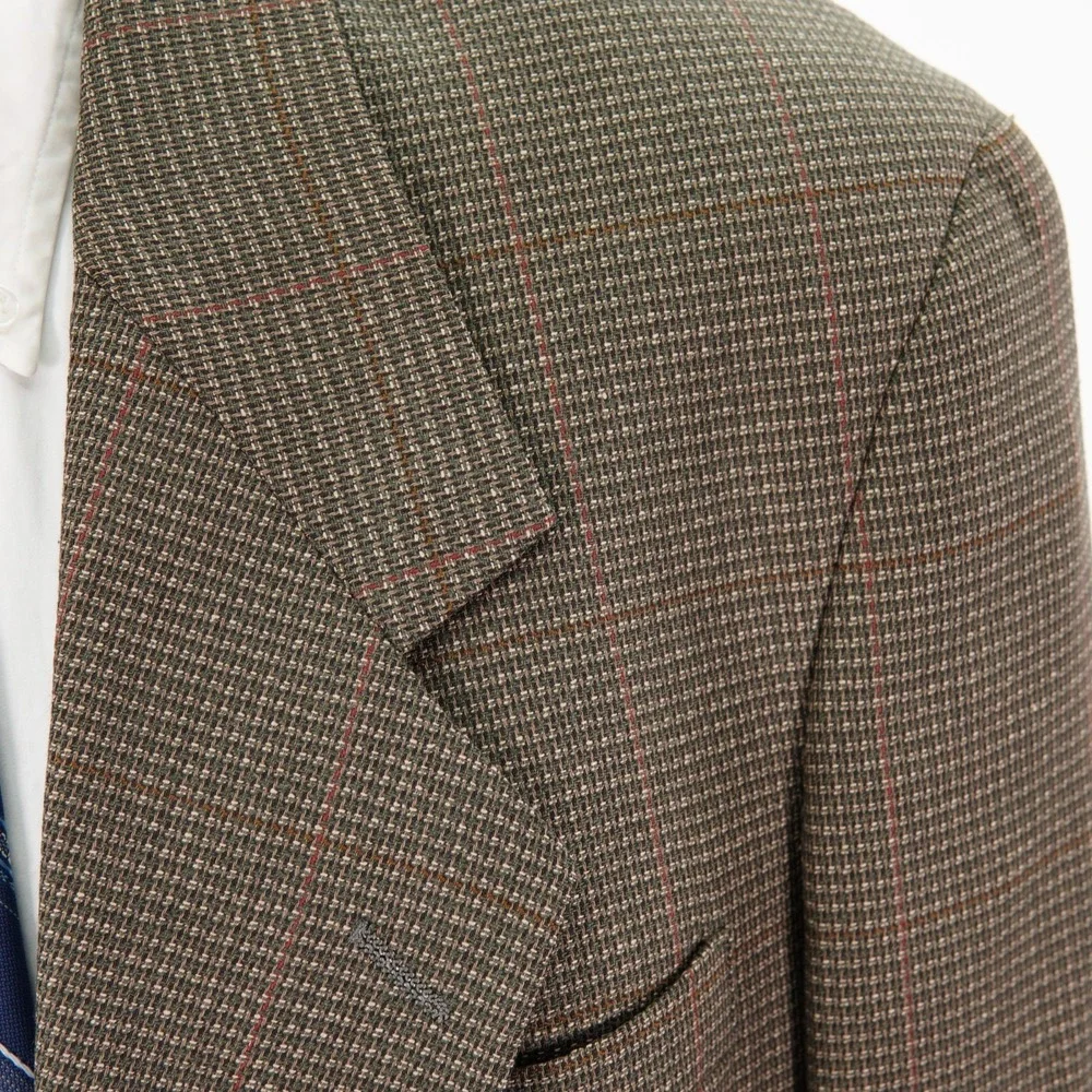 Vintage Christian Dior Monsieur Men Green Tan Check Wool Blazer 40R Sport Coat